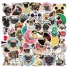 50-Pack Cute Animal Pug Stickers for Suitcases, Motorcycles, Trolleys, Laptops - Waterproof