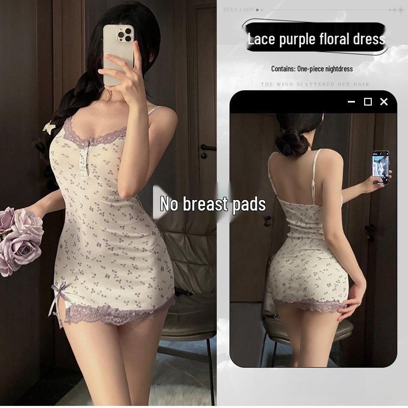 Sizzling Cherry Lace Sleepwear: Sensual Nightdress with Padded Support