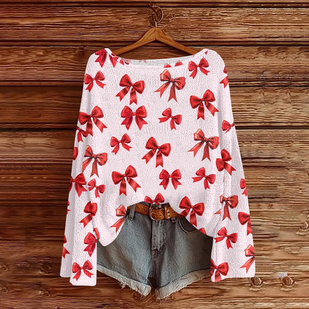 Womens  Fall Sweaters Long Sleeve Print Tops Pullover Sweaters Loose Dressy Casual Basic Clothes