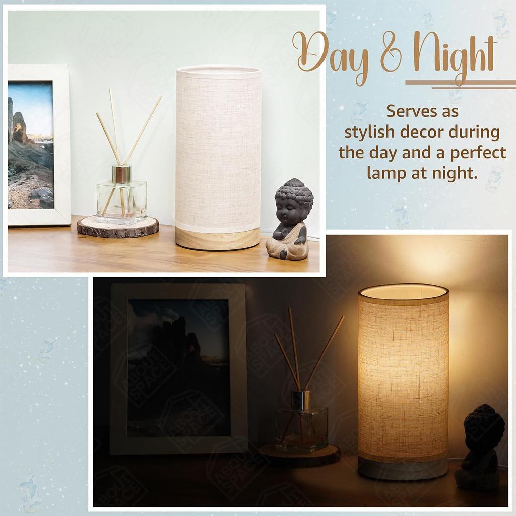 Noční lampička - Lněná tématická noční lampička na čtení s dřevěnou základnou pro noc, ložnici, obývací pokoj, domov a dekoraci