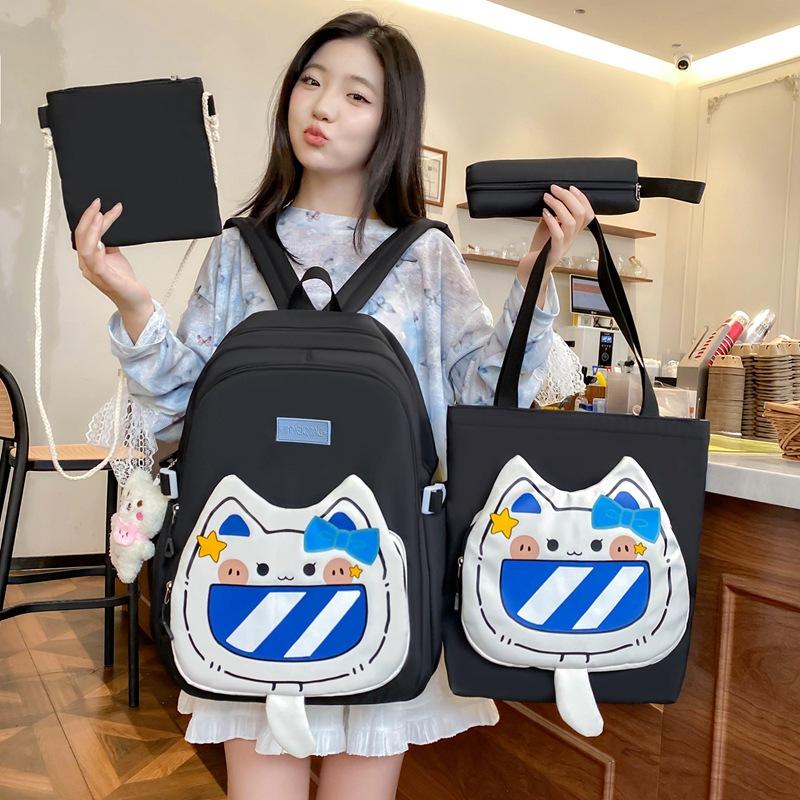 

New Fashion Four piece Cartoon Elementary School Student Schoolbag Nylon Super Light Burden Reduction Backpack Large Capacity Backpack Without pendant