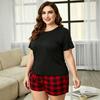 Plus Size Women Loose Short Sleeve Shorts Two Piece Pajama Set Summer Home Sleepwear