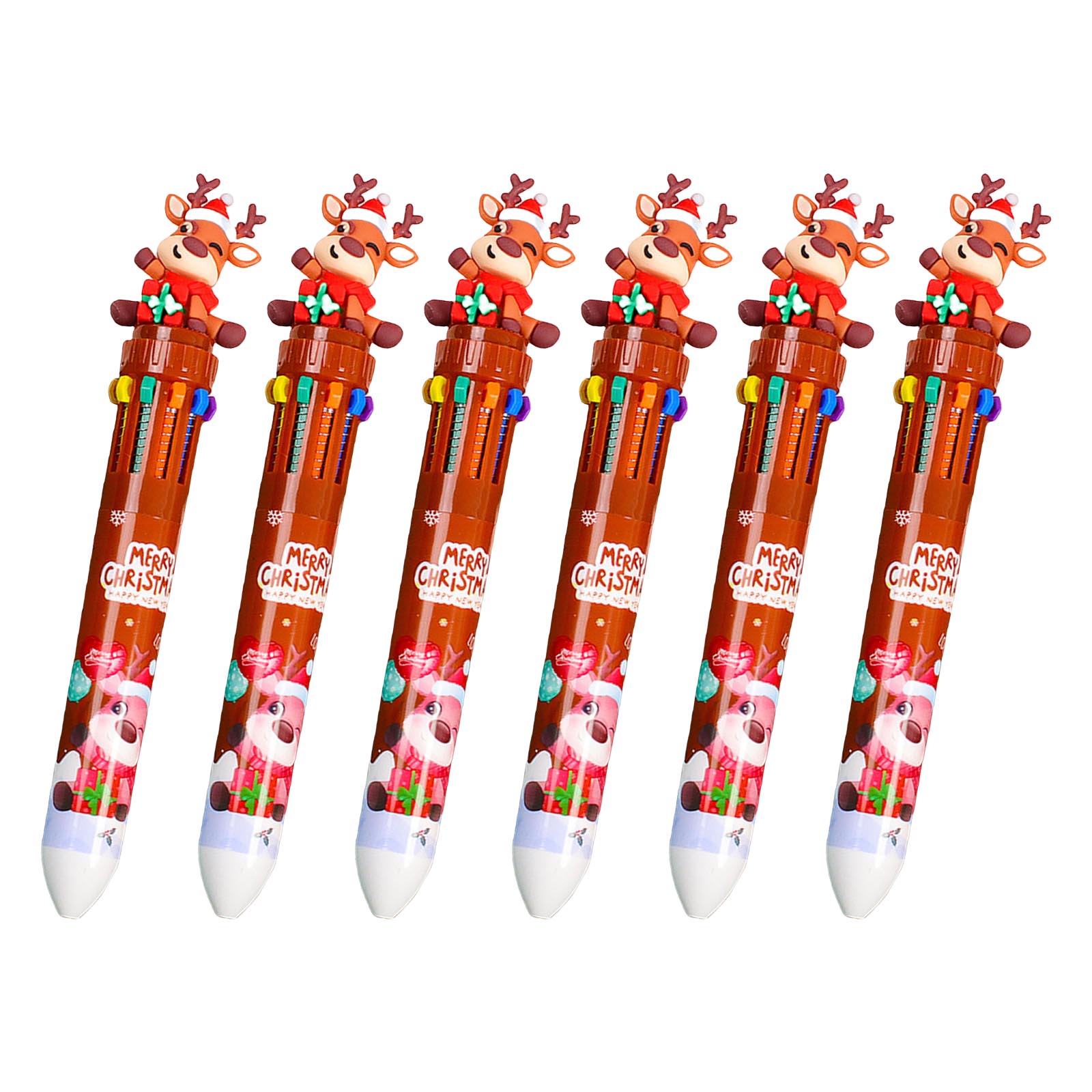 

6 шт. шариковая ручка с рисунком в виде рождественского мультфильма 10 в 1 ручка-челнок многоцветная шариковая ручка офисные школьные принадлежности для студентов 2