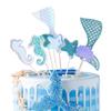 Glitter Mermaid Cake Topper Mermaid Tail Shell Happy Birthday Cupcake Topper For Birthday Dessert Cake Decoration Under the Sea
