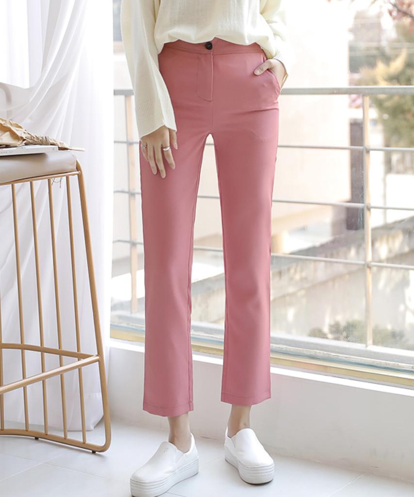 Ppaeppae Simple Back Elastic Straight Slacks