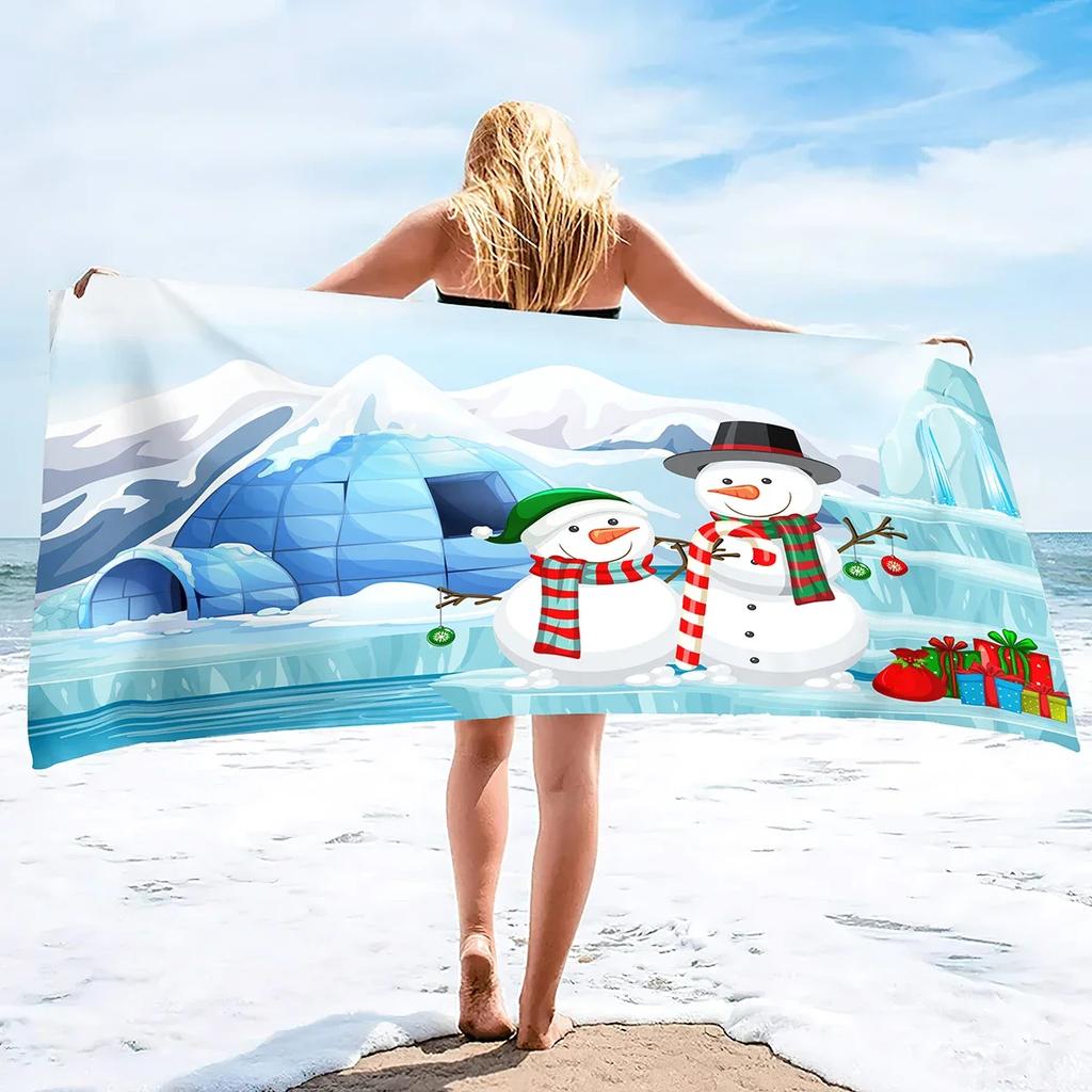 Snowman Microfiber Sand Free Beach Towel,Large Super Absorbent Lightweight Towel for Travel Pool Swimming Bath Christmas Xmas