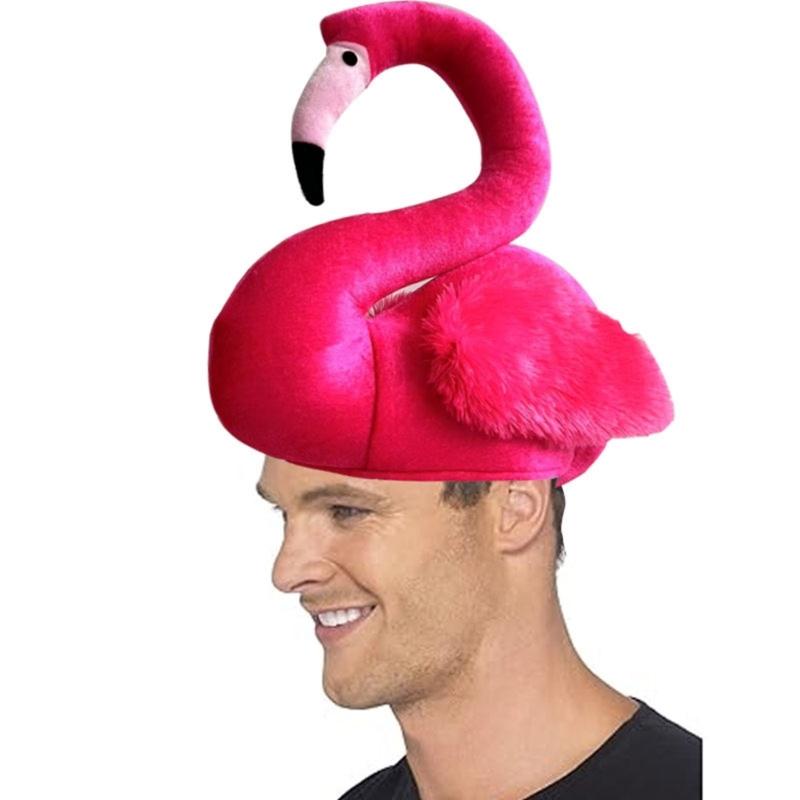 3D Plush Flamingo Hat Soft Cap For Themed Parties Cosplay Photo Props Elastic Costume Hats Festivals Stage Performances