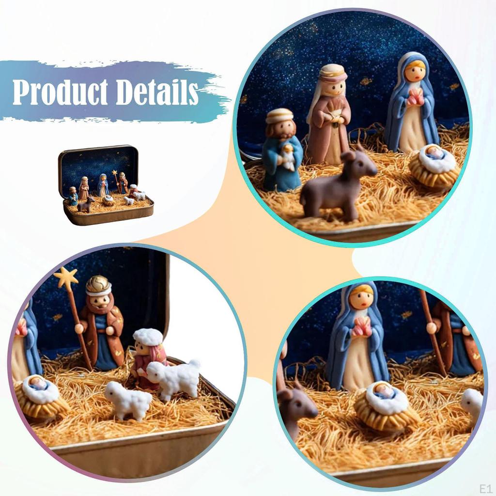 Christmas Nativity Scene Figures,Desktop Decorations Box Collection Statues Ornaments for