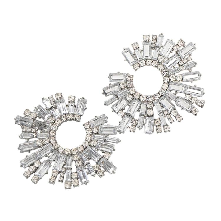 Stylish Crystal Sunflower Earrings Exaggerated Circle Flower Shape Ear Jewelry 1