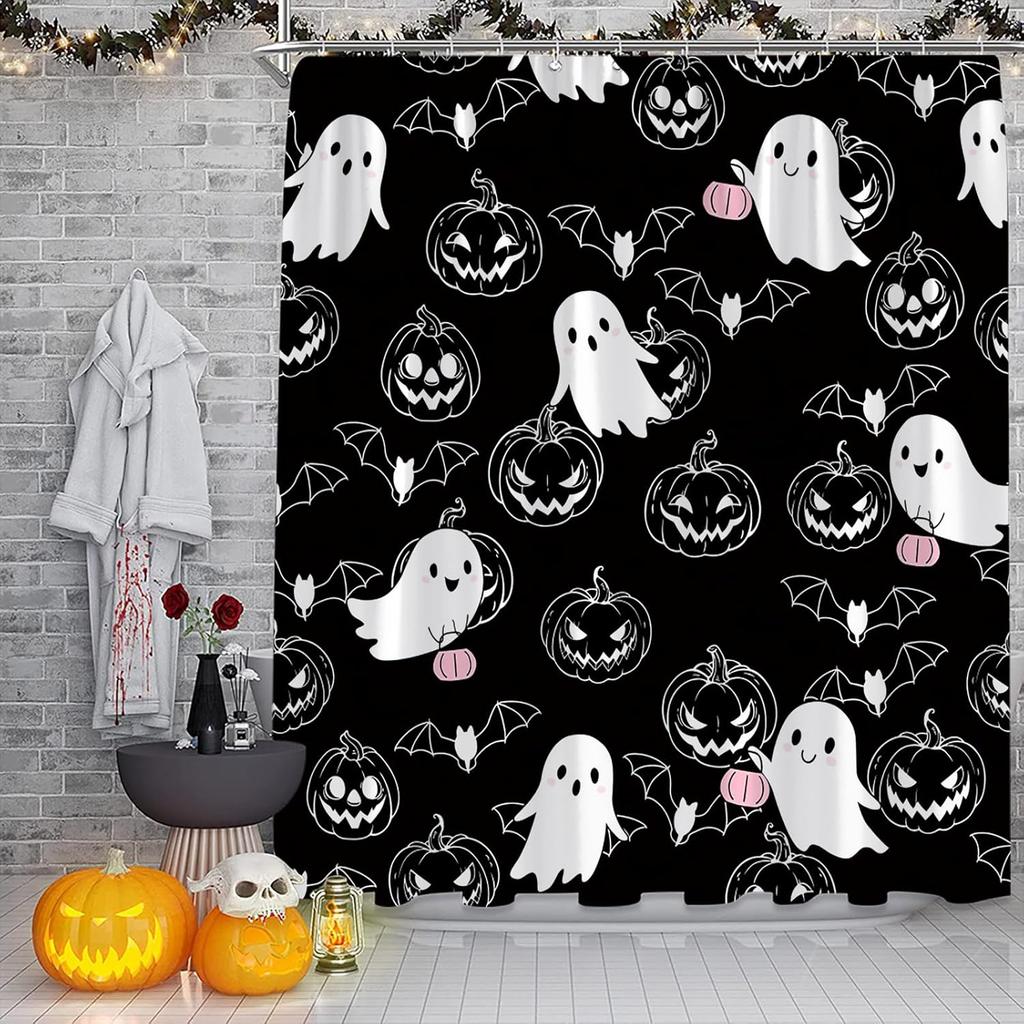 Halloween Shower Curtain Scary Pumpkins Spooky Ghost Gothic Fantasy Magic Horror Fabric Decorative Bathroom Curtains with