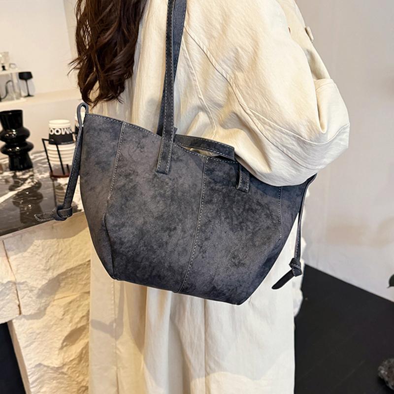 Yogodlns New Womens PU Leather Shoulder Bags Retro Tote Bag Autumn Winter Suede Large Capacity Shoulder Bag Versatile Commuting Bag