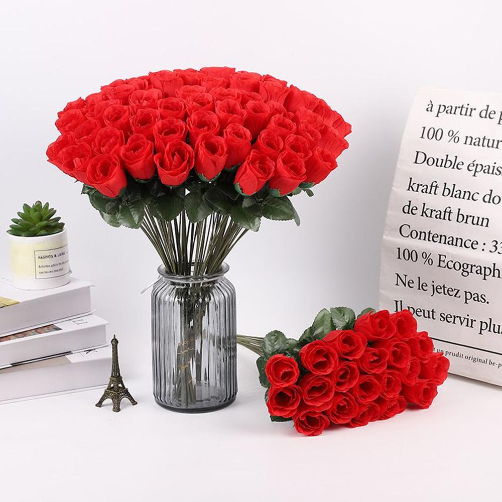 20/50pcs Artificial Flowers Red Silk Roses Bridal bouquet Home vase table Decor Outdoor Garden courtyard Wedding diy gift Wreath