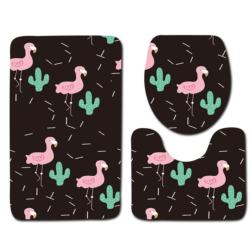European And American Style Pink Cute Animal Flamingo Floor Mat Carpet Girl Heart Hand-Painted Illustration Toilet Three-Piece Set