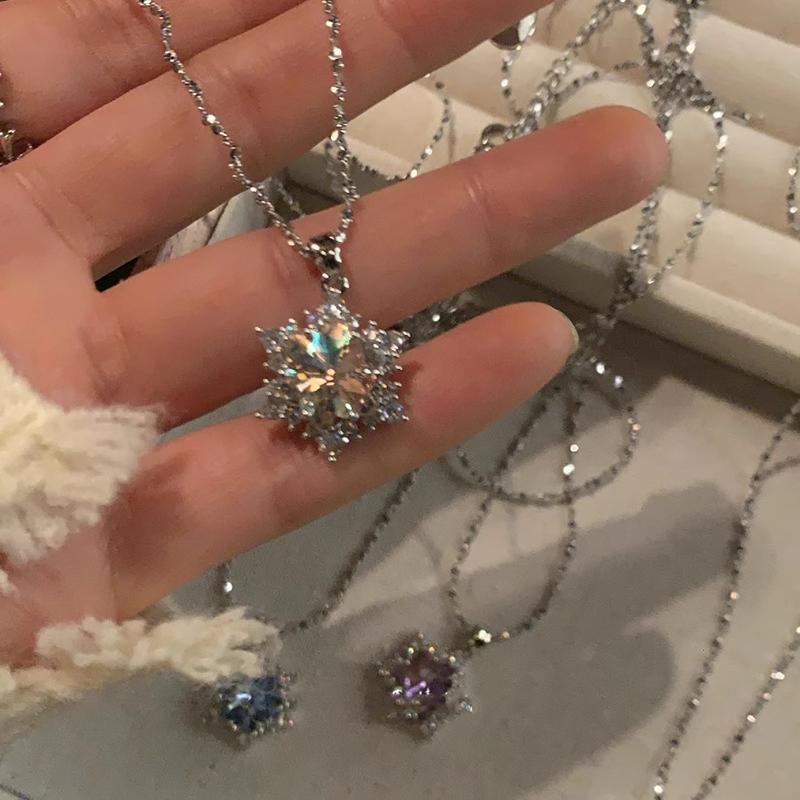 Collana Girocollo con Ciondolo Fiocco di Neve in Cristallo Blu Y2K per Donna con Zirconi Strass Catena per Clavicola Gioielli per Festa Festival