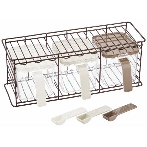 PEARL METAL Seasoning Storage Container, Set of 3, with Vertical and Horizontal Rack, Rest II, HB-1855