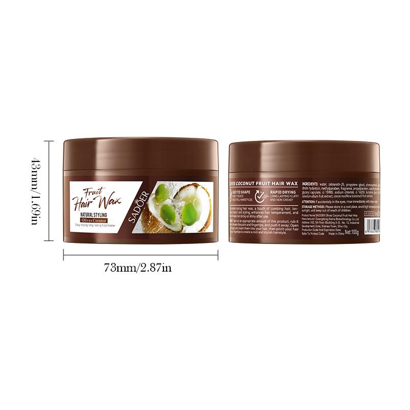 Olive coconut fruit hair wax fixes hair and is easy to clean hair mud.