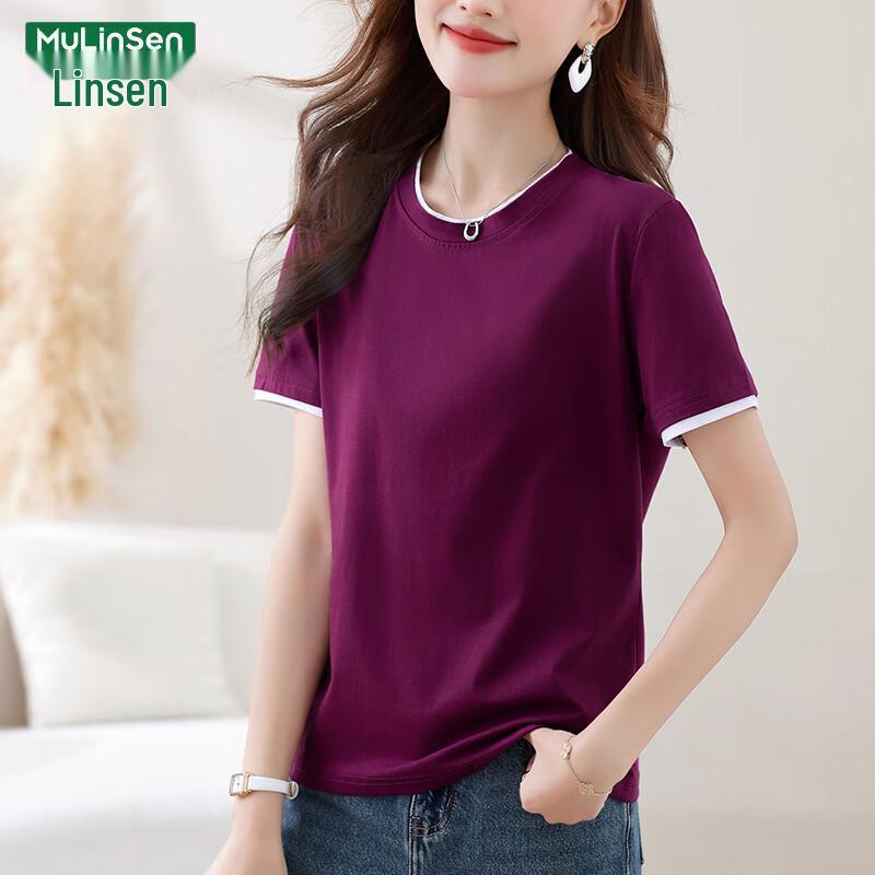 MULINSEN Women's Faux Two-Piece Round Neck Cotton T-Shirt