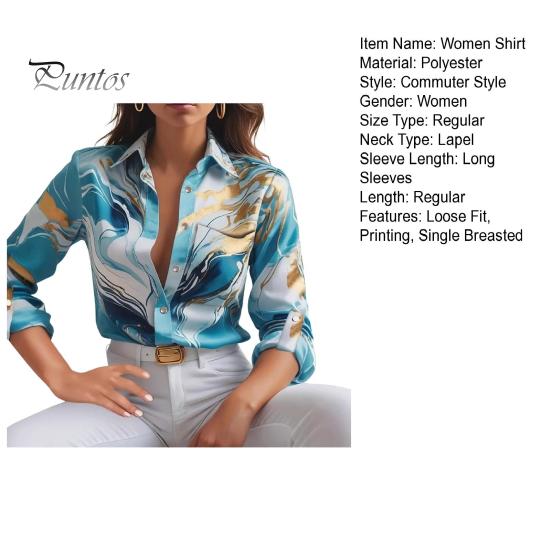 Women Shirt Lapel Long Sleeve Printing Shirt Tops Single Breasted Spring Autumn Commuter Style Blouse