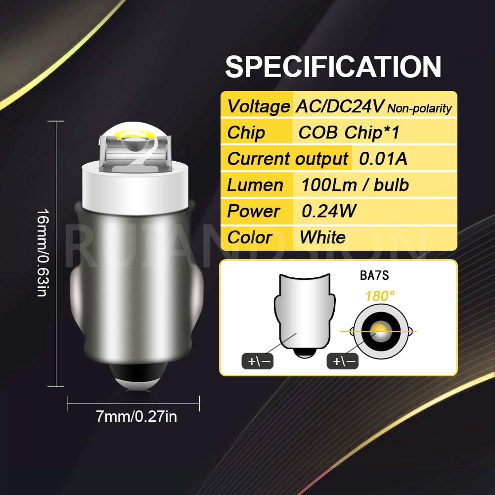 Ruiandsion BA7S Dashboard Light LED Bulb 24V White Instrument LED