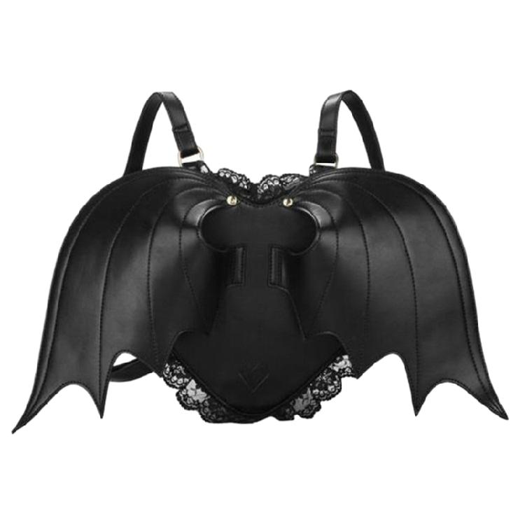 Trendy Bat Wing Lace Backpack PU Rucksack Gothic Daypack for Shopping and Dating 1 чёрный 1990₽