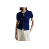 Polo Ralph Lauren Ss25 Vyšívané logo Jednořadé Pletené tričko s krátkým rukávem Dámské topy Modré 211965760-002