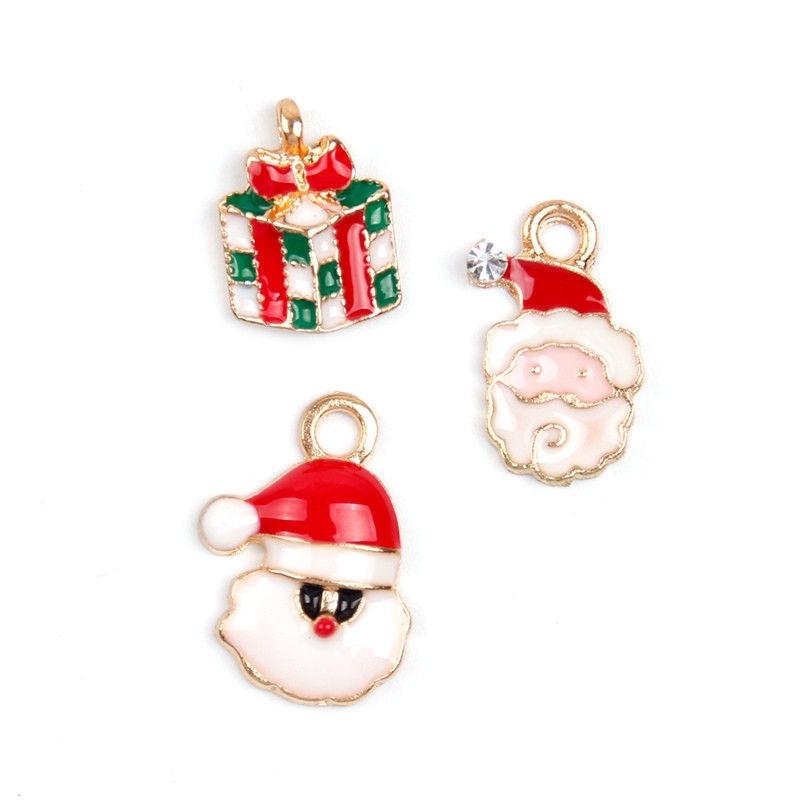 Festive 19pcs Metal Alloy Mixed Christmas Charms Set With Colorful Designs