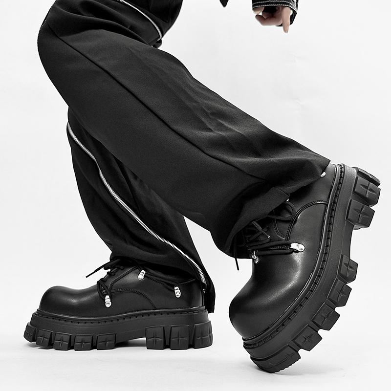 Men Shoes Thick Soled Height Increasing Lace Up Derby Shoes Daily Youth Casual Round Toe British Style Business Shoes