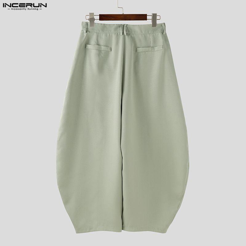 INCERUN Men Zip-up Waist Casual Baggy Drop-crotch Pants Long Trousers
