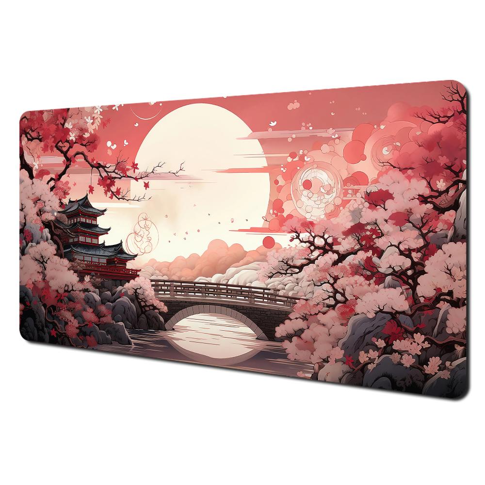 Plum Blossom Art Illustration Large Mouse Pad Desk mat with stitched edges Natural rubber base Computer mouse pads gaming pad