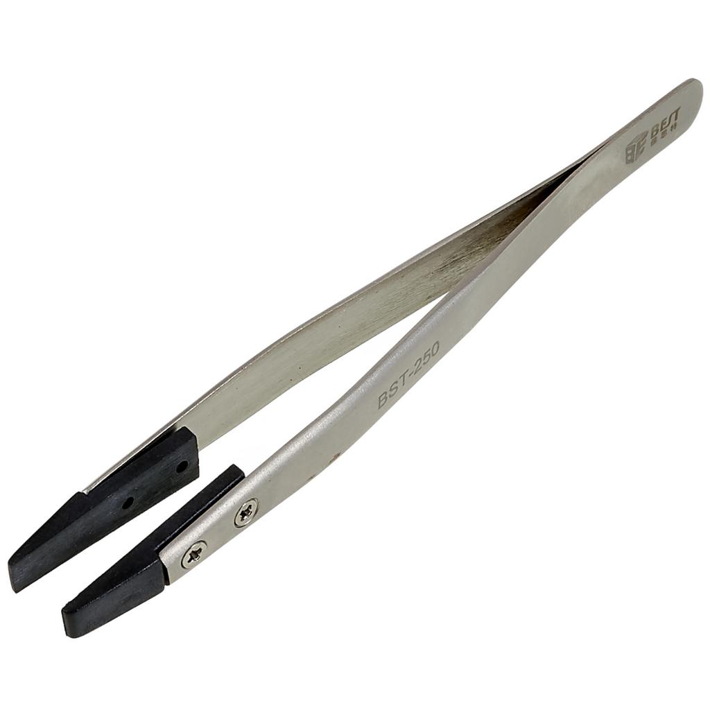 BEST BST-250 Anti-Static Tweezers PPS Coated Flat Tip Tweezers Support Replace Head for Mobile Phone Tablets Maintenance