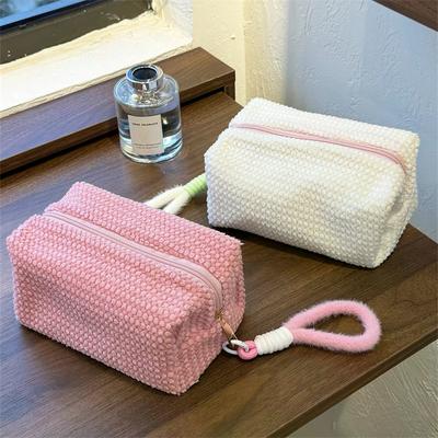2026 New Ins Sweet Girl Candy Color Plush Large Capacity Makeup Bag Washbag Travel Portable Handheld Small Storage
