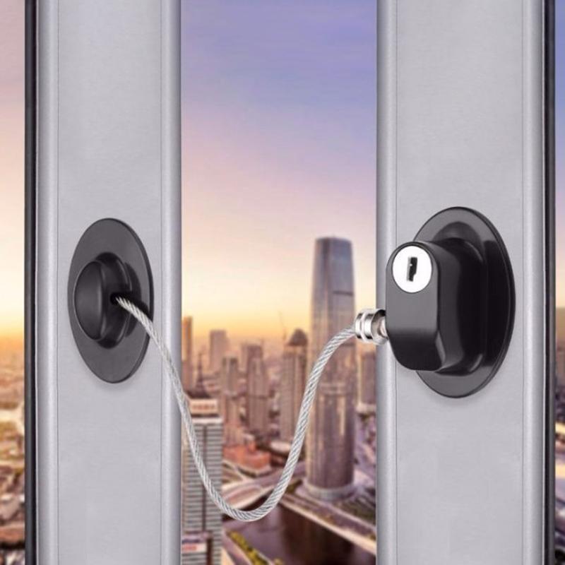 

Детский замок безопасности для холодильника, окна, без сверления, тросовый замок, защита безопасности чёрный