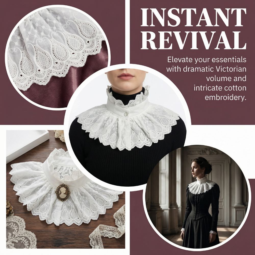 Hollow Embroidery Detachable Collar White Cotton Embroidered Stand Collar  Photograph Accessory