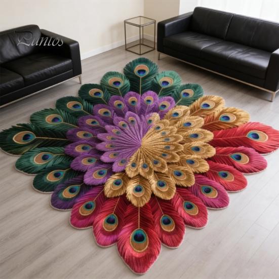 Artistic Door Rug Peacock Indoor Mat Non Slip Front Colorful Decorative Animal Feathers Floor Area for Entryway Living Room Bathroom Sturdy