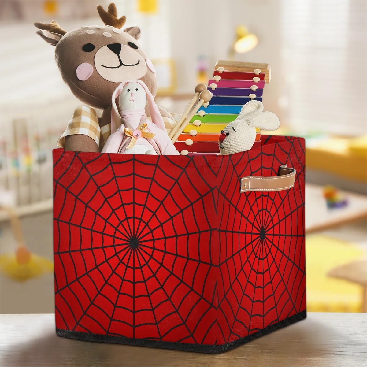 

Storage Bin Closet Organizer Bins with Handles, Red Spider Web Decorative Collapsible Canvas Cube Storage Baskets for Nursery Shelf, Clothes, Toy,