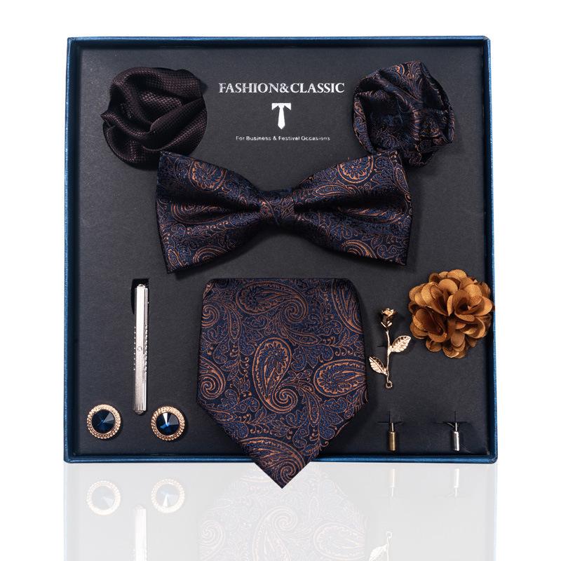 Luxury Groom Tie, Pocket Square & Boutonniere Gift Set for Weddings