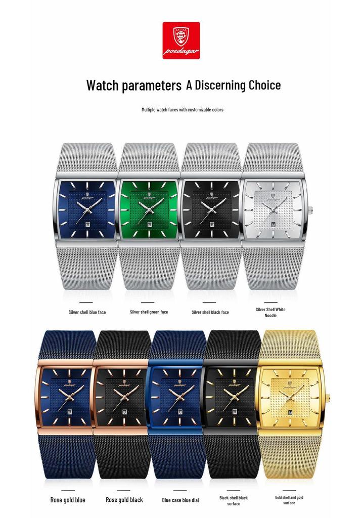 Swiss Men's Ultra-Thin Waterproof Quartz Watch with Calendar and Luminous Features