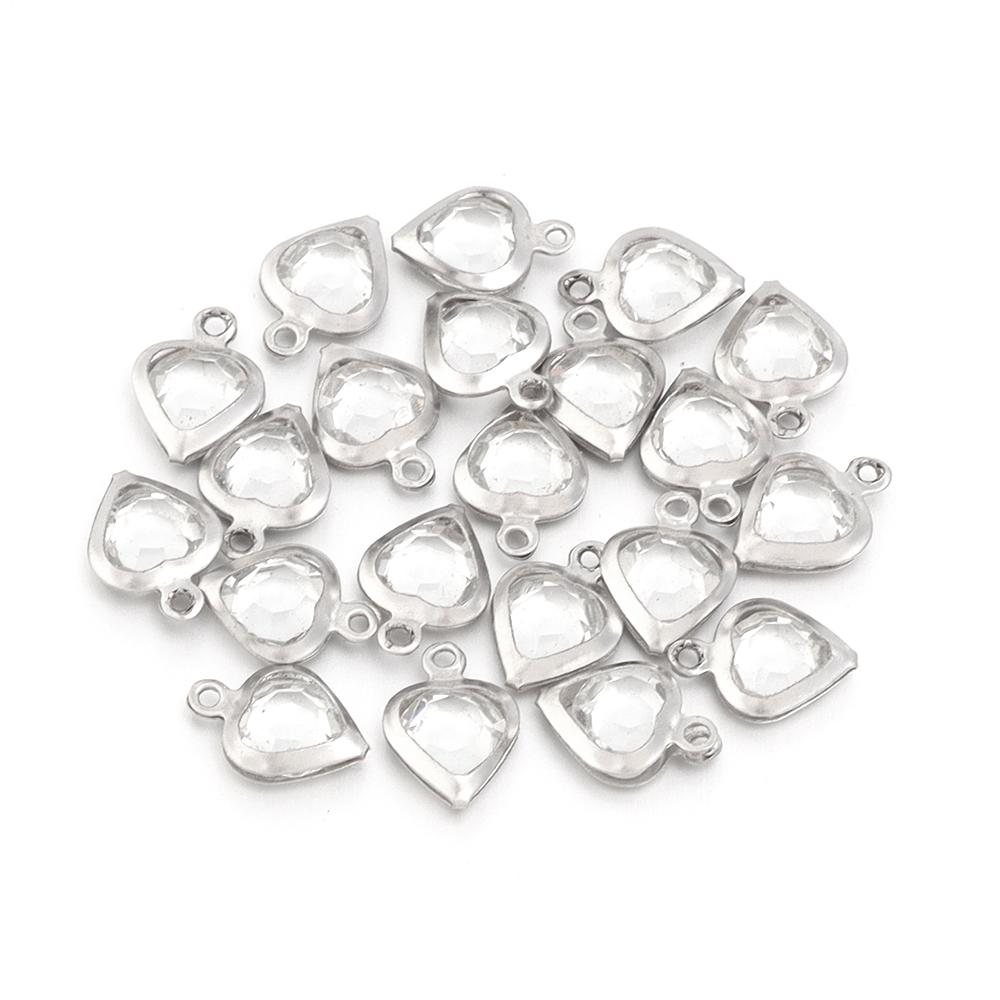 10pcs/lot Color Heart Crystal Charms Stainless Steel Edged Pendants for DIY Necklace Earring Bracelet Jewelry Making Accessories