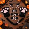 Rukavice se zvířecími tlapkami 7 ks Kočičí Cosplay Kostým Set, Čelenka s ušima, Rukavice, Mašle na krk, Plyšová čelenka Zvonky na zápěstí, Ocas, Halloweenská párty Koťátko