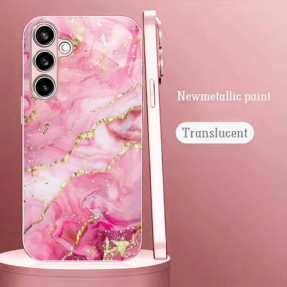 Pink gold texture Madam pink Glass PhoneCase for Samsung Galaxy S26 S25 S24 S23 S22 S21 FE Ultra Plus Dropresistant Female
