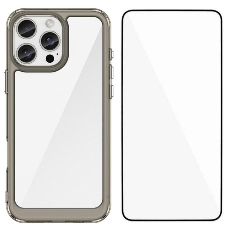 

For iPhone 16 Pro Phone Case WANLONFENG XC Series TPU Acrylic Cover with Tempered Glass (Big Lens Hole) Transparent Grey