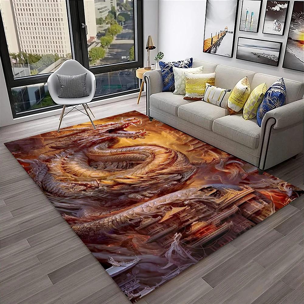 3D China Dragon Myth Art Cartoon Carpet Rug for Home Living Room Bedroom Sofa Doormat Decor,Kid Play Area Rug Non-slip Floor Mat