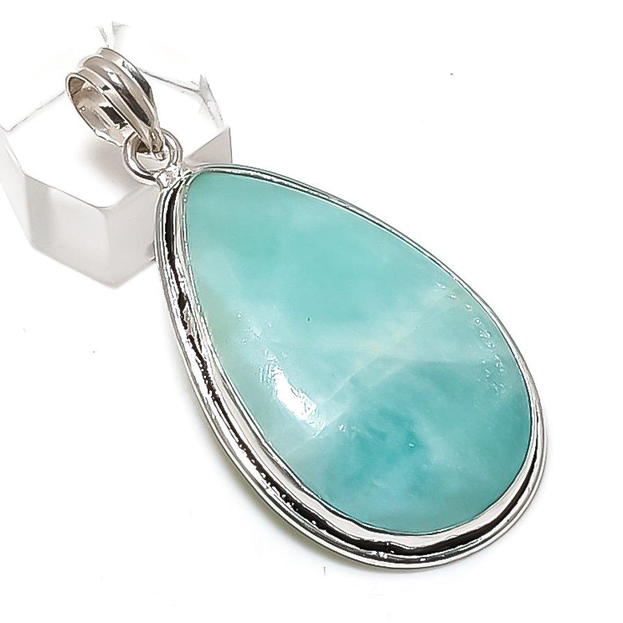 Natural Amazonite Gemstone 925 Sterling Silver Jewelry Pendant 2.32" C2W46