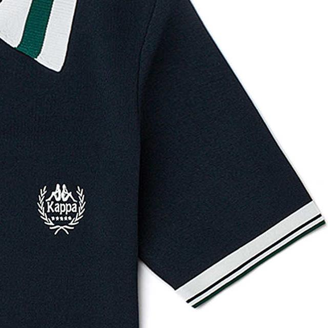 Kappa Vintage Sports Polo Collar Tennis Dress With Waist Badge Stripes Short Sleeve Women Dresses Dark-Night-Blue Black K0D62QL29