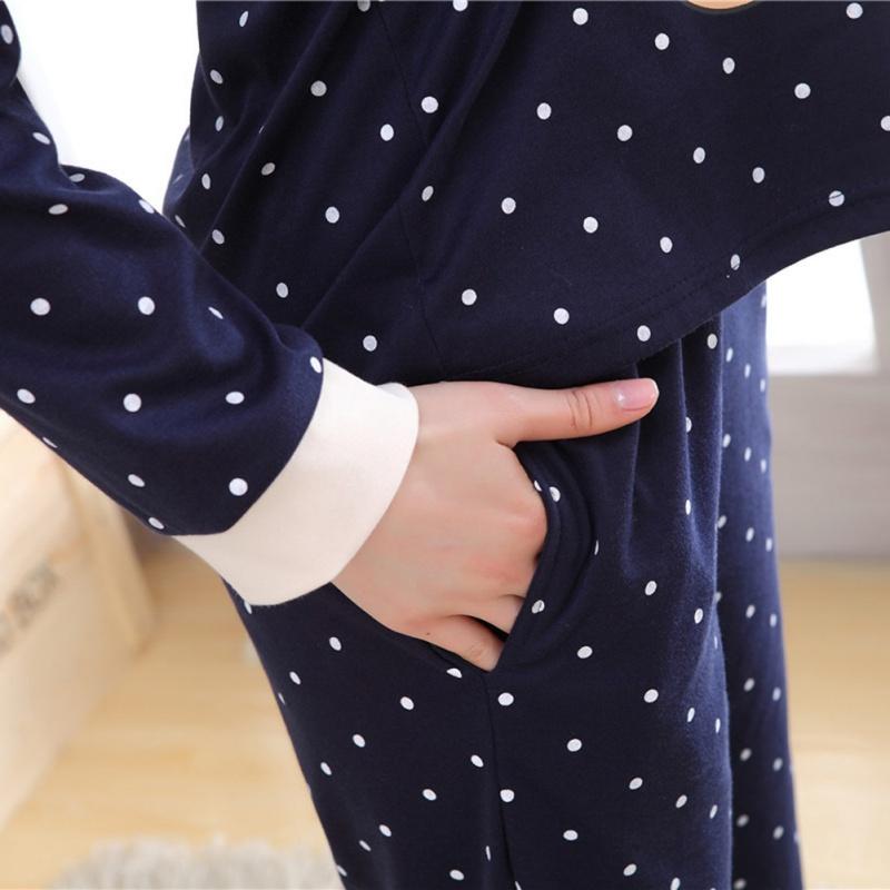 Langärmliges Pyjama-Set mit Cartoon-Bären-Print und Punkten