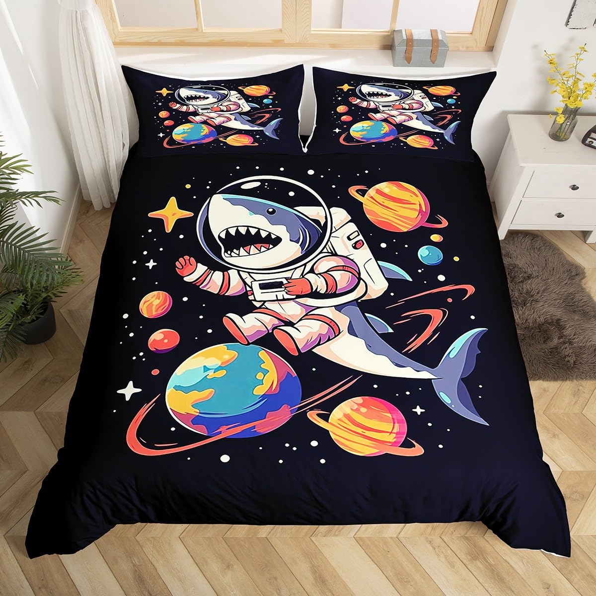 

Fish Sealife Duvet Cover Set for Kids Teens Boys Girls Lightweight Bedspread Cover Bedroom Decor Starry Sky Bedding Set No Quilt (135x200cm)