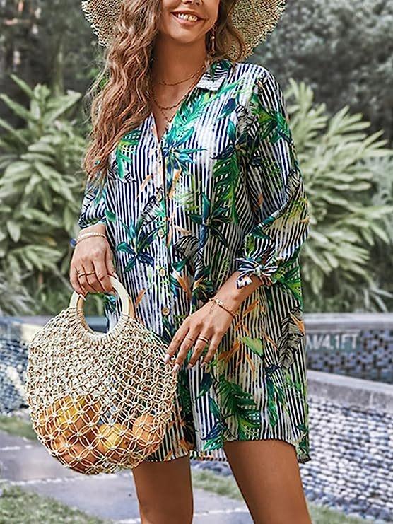 Summer Printed Seven Quarter Sleeved Cardigan Shirt Bikini Beach Cover For Women