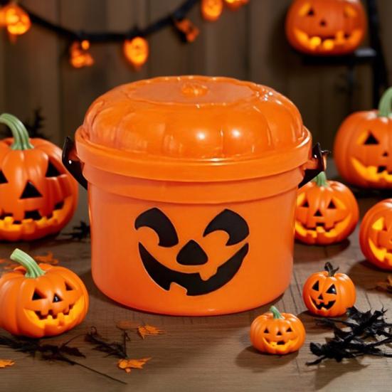 Halloween Trick or Treat Buckets with Handle Portable Plastic Candy Holder Small Pumpkin Pail for Children Halloween Party Supplies