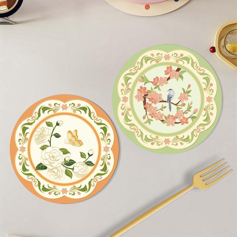 Floral Rubber Coaster Set With Thick Nonslip Material For Home Dining Decor