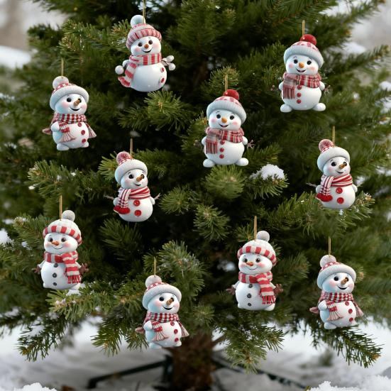 Wooden Christmas Snowman Ornaments Cartoon Snowman with Hat And Scarf Christmas Tree Ornament for Winter Farmhouse Holiday Party Decor